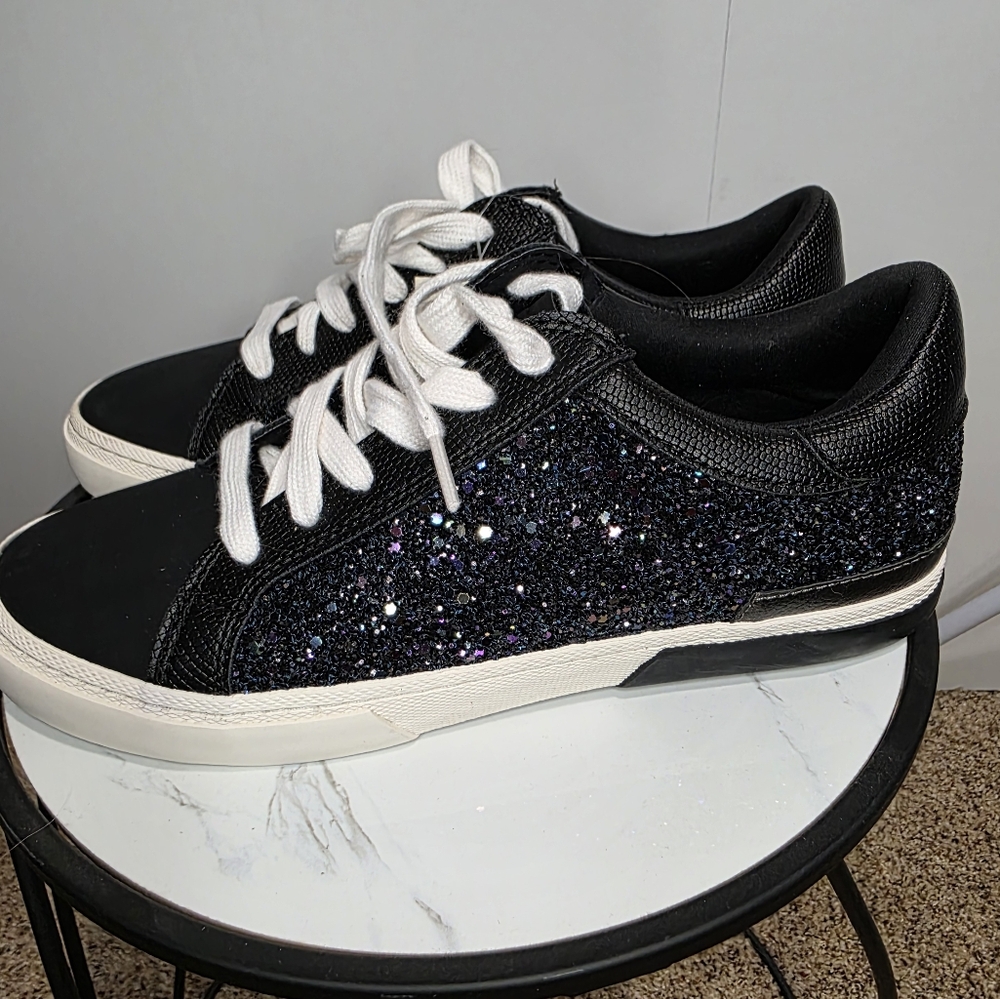 New "A New Day" Women's Bling Black Rhinestone Crystal Lace Up Sneaker size 8.5